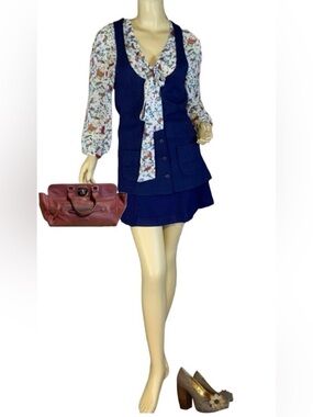 THINGS BY DUNE DECK BLUE MINI SKIRT & LONG VEST VTG 1970’S MATCHING SET (S)